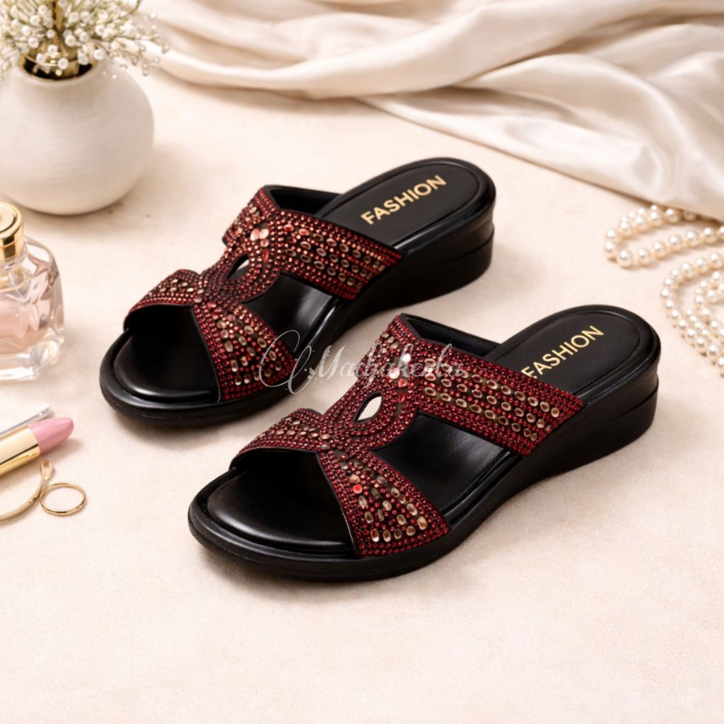 Sandal Wedges Wanita Slip On Mutiara Kekinian//Sandal Wedges Wanita Blink Viral//Sandal Wanita Pesta