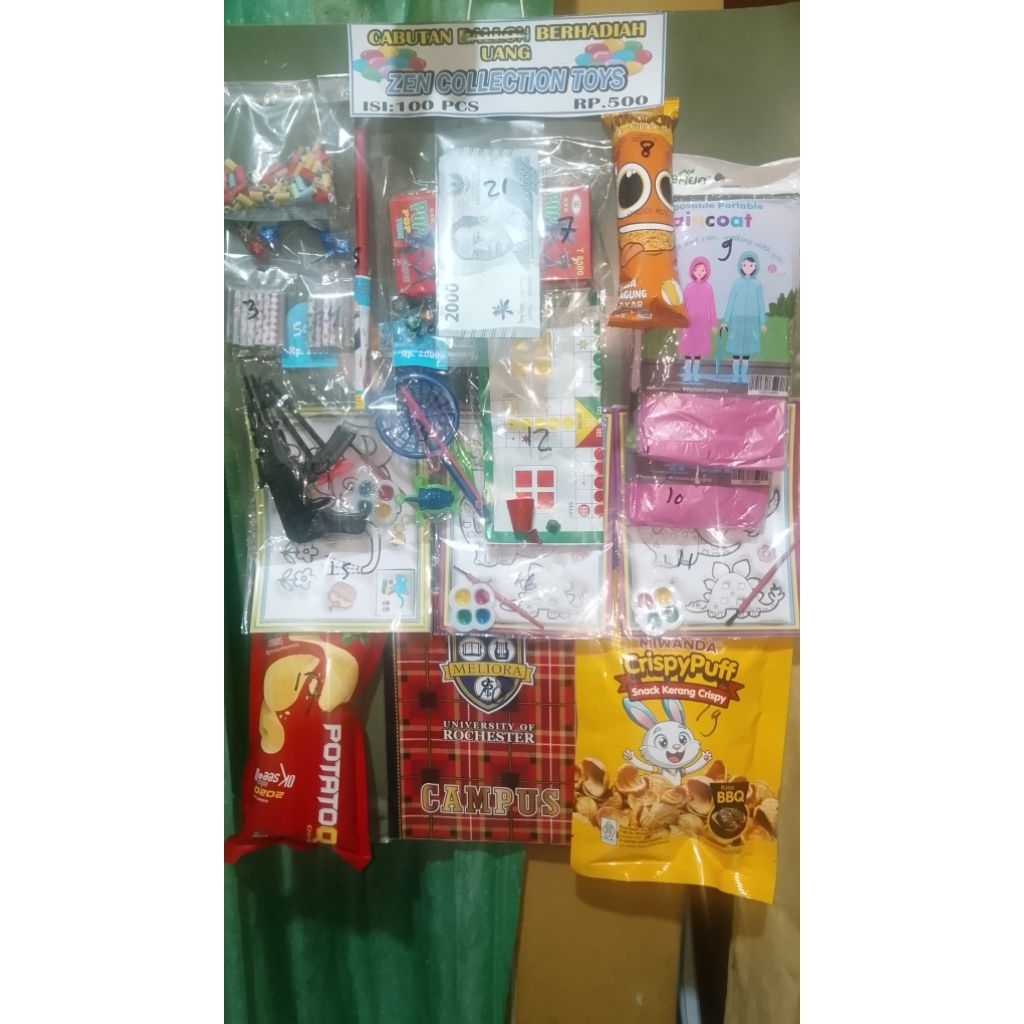 cabutan berhadiah uang dan mainan isi 100 pcs TUBE