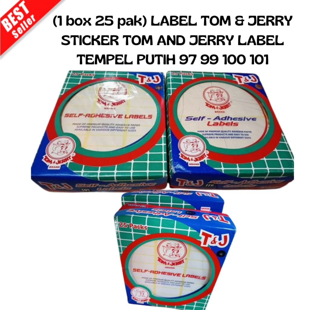 (1 box 25 pak) LABEL TOM & JERRY STICKER TOM AND JERRY LABEL TEMPEL PUTIH 97 99 100 101 103 111 114.