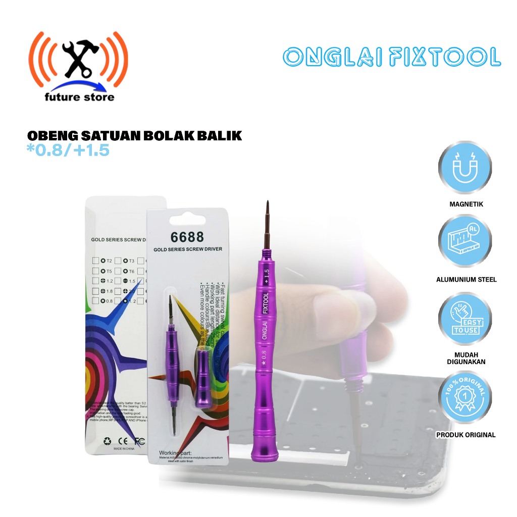 ONGLAI FIXTOOL OBENG SATUAN *0.8-+1.5 BOLAK BALIK ORIGINAL - OBENG BOLAK BALIK - OBENG MAGNETIK - OB