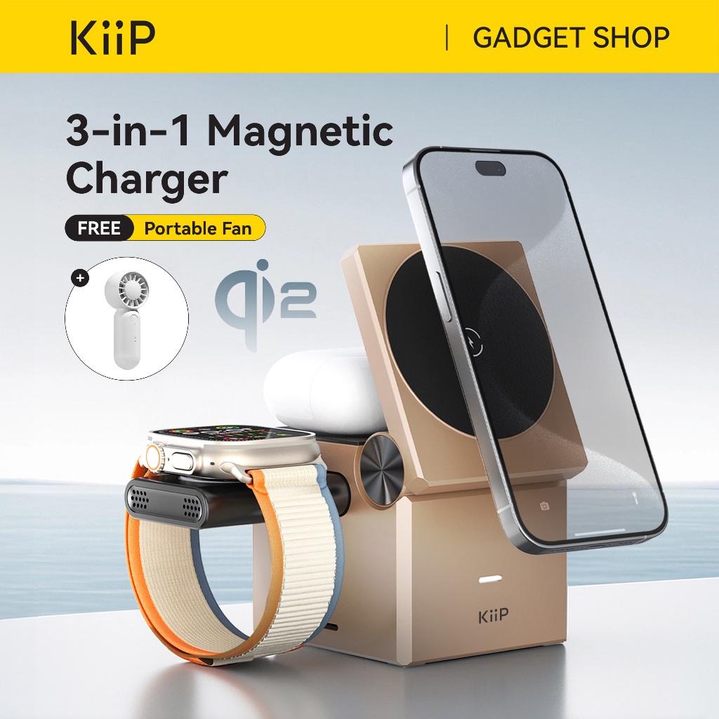Kiip Wireless T1 Pro 3in1 Foldable Magsafe Charging Station 15w Fast Charging Qi2