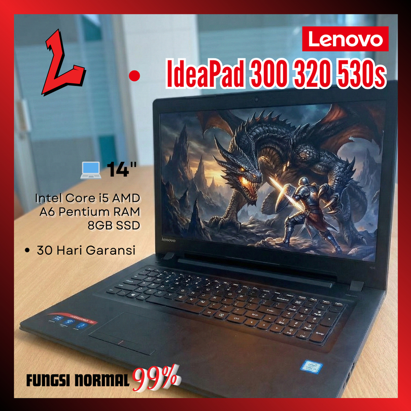 Laptop Lenovo IdeaPad 300 300E 320 530s Intel Core i5 AMD A6 Pentium RAM 8GB SSD Laptop Second Seken
