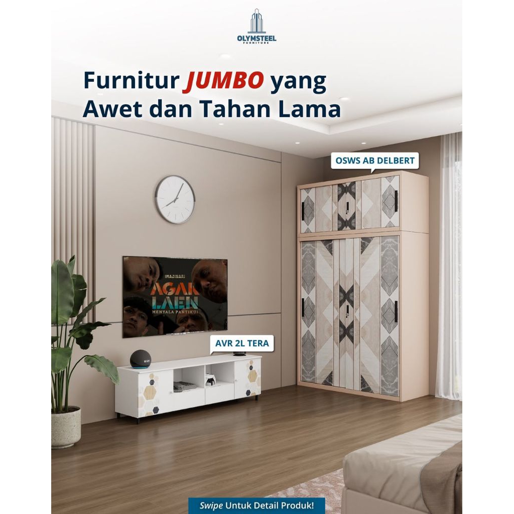 Lemari Pakaian Besi 2 Pintu Sliding Jumbo Tinggi Lemari Baju Besi Olymsteel  OSWS AB