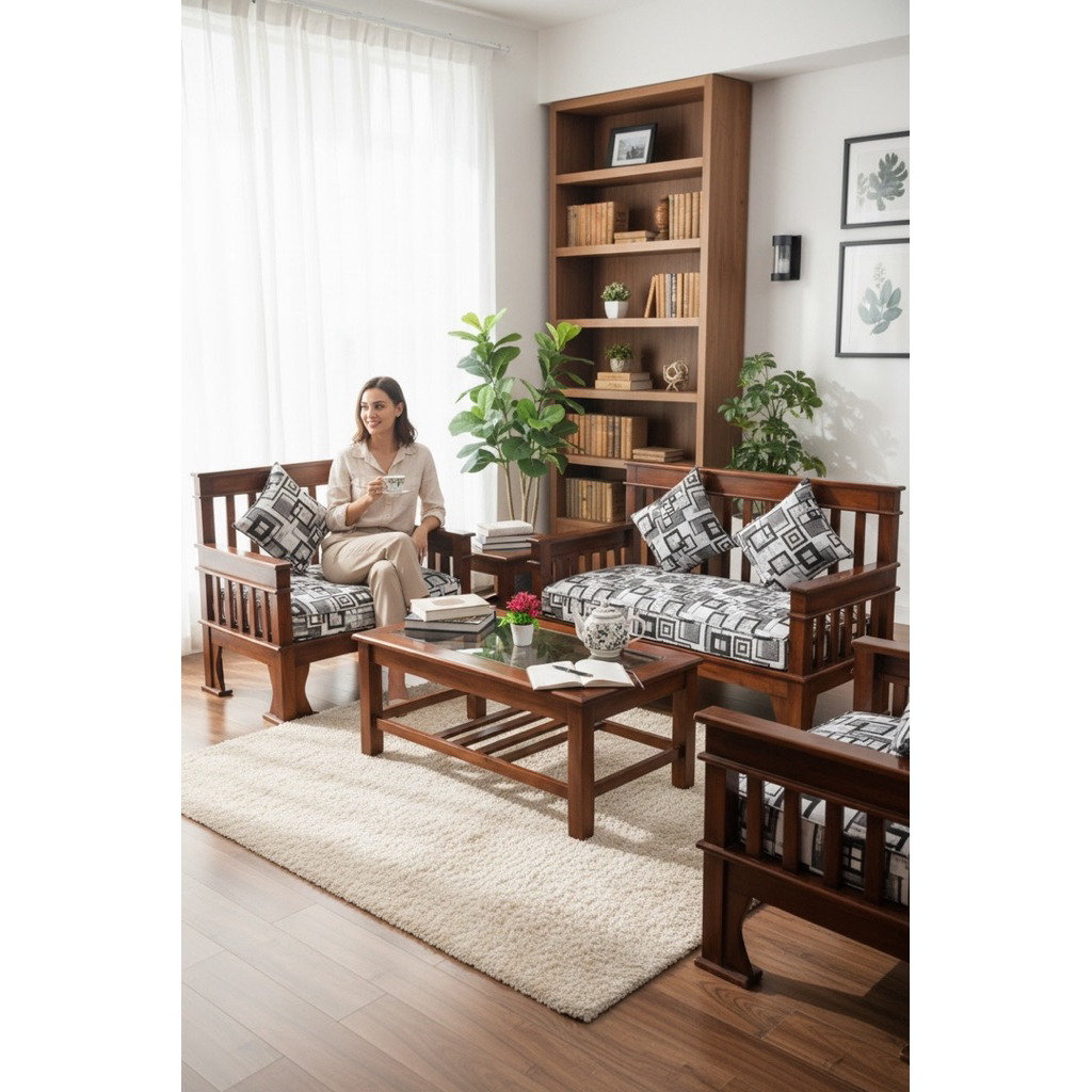 Kursi Tamu Jati 221 + Meja Tamu Kaca Minimalis