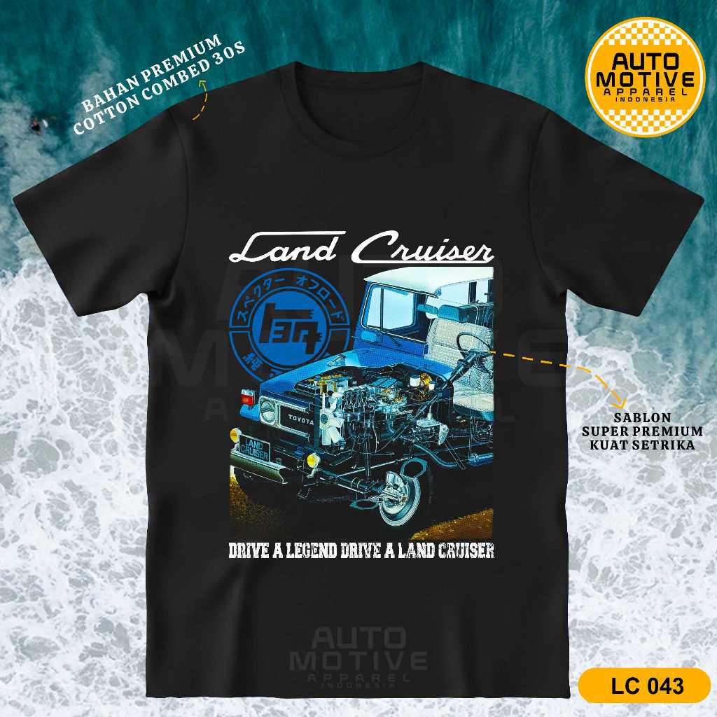 AUTOMOTIVE APPAREL Kaos Land Cruiser FJ40 Tshirt Baju Mobil Toyota Land Cruiser BJ40 LC043