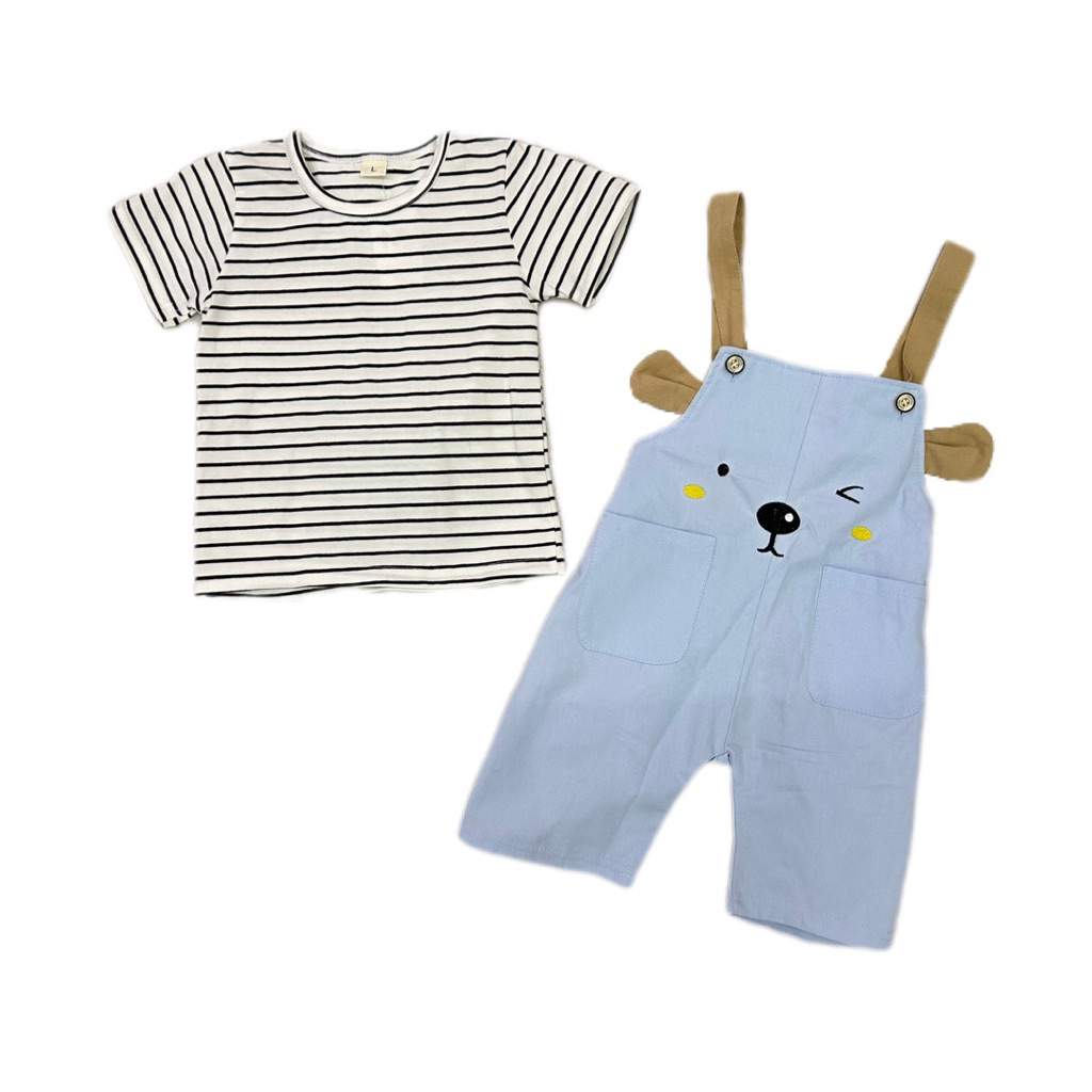 Setelan anak lucu overal kodok bayi Setelan anak cowok setelan kemeja anak celana jeans 1 2 3 tahun 