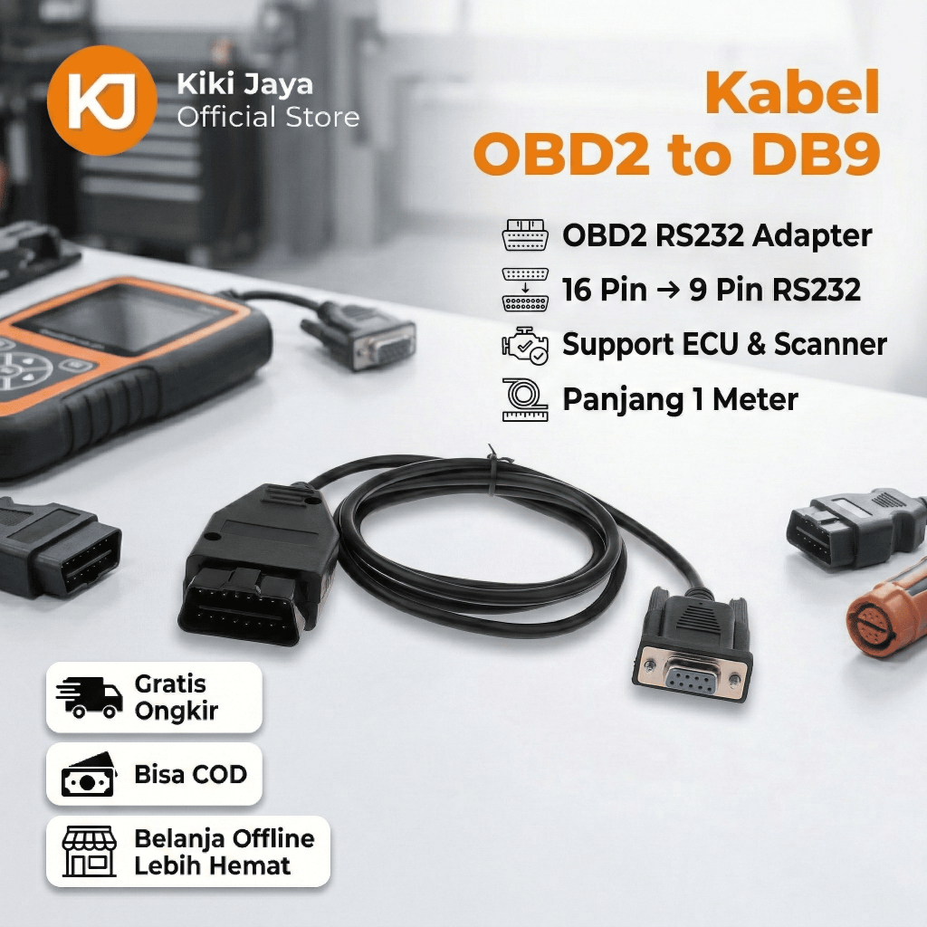 [KIKI] Kabel OBD2 16 Pin to DB9 9 Pin RS232 Serial COM Port Adapter Konektor Diagnostik Mobil Interf