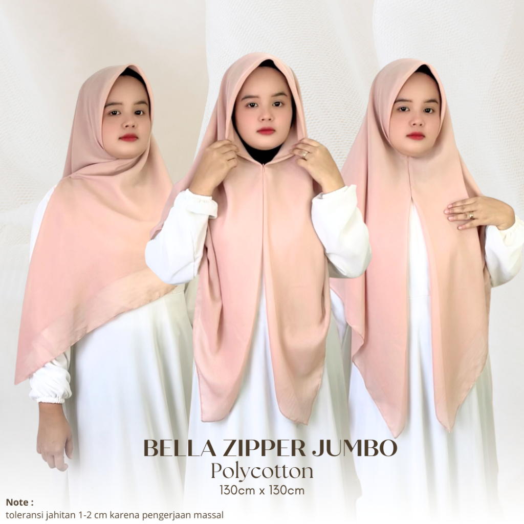 BELLA ZIPPER JUMBO - Hijab Retsleting Hijab Zipper Hijab Syari Hijab Segiempat Instant Syari Polycot
