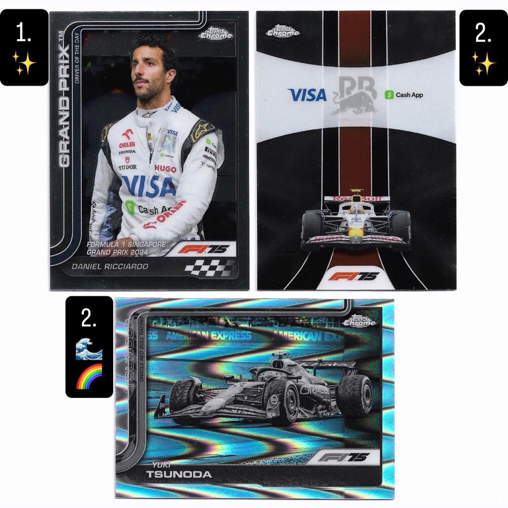 Kartu Topps f1 Chrome (F1-75) - Daniel Ricciardo & Yuki Tsunoda (Red Bull & Racing Bulls)