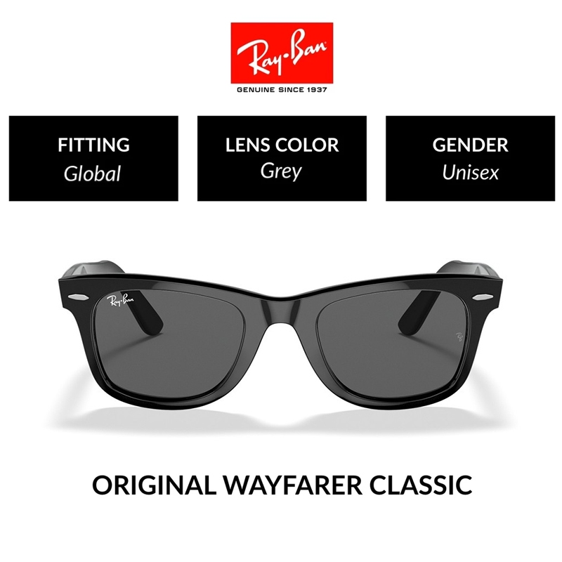 NEW 100% Original Ray-Ban Kacamata Hitam Wayfarer RB2140 Sunglasses Black pria wanita Ori Grey