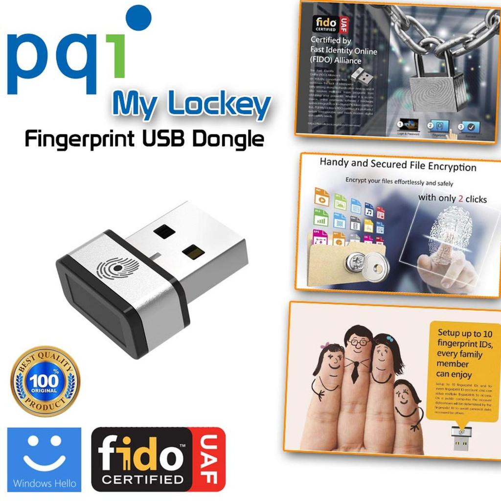 PQI My Lockey USB Security Fingerprint USB Nano Dongle Windows Hello FIDO Certified UAF Pemindai Sid