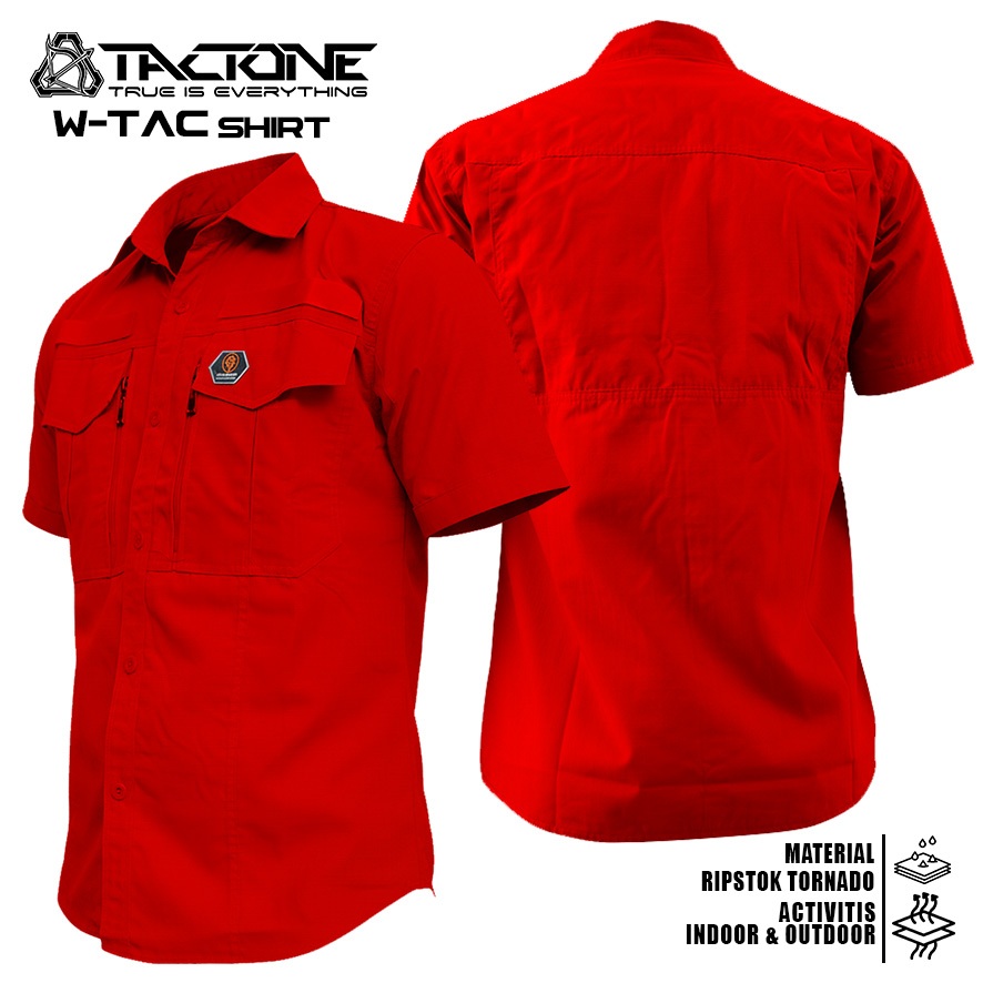 Kemeja Tactical outdor lapangan W-tac Merah Lengan Pendek Pria Terlaris