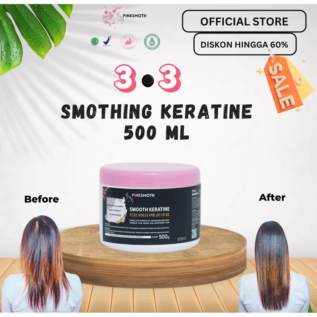 BPOM Pinksmoth Keratine 500 gram Pelurus Rambut Meluruskan Keriting Ikal Bergelombang Tanpa Catok Ke