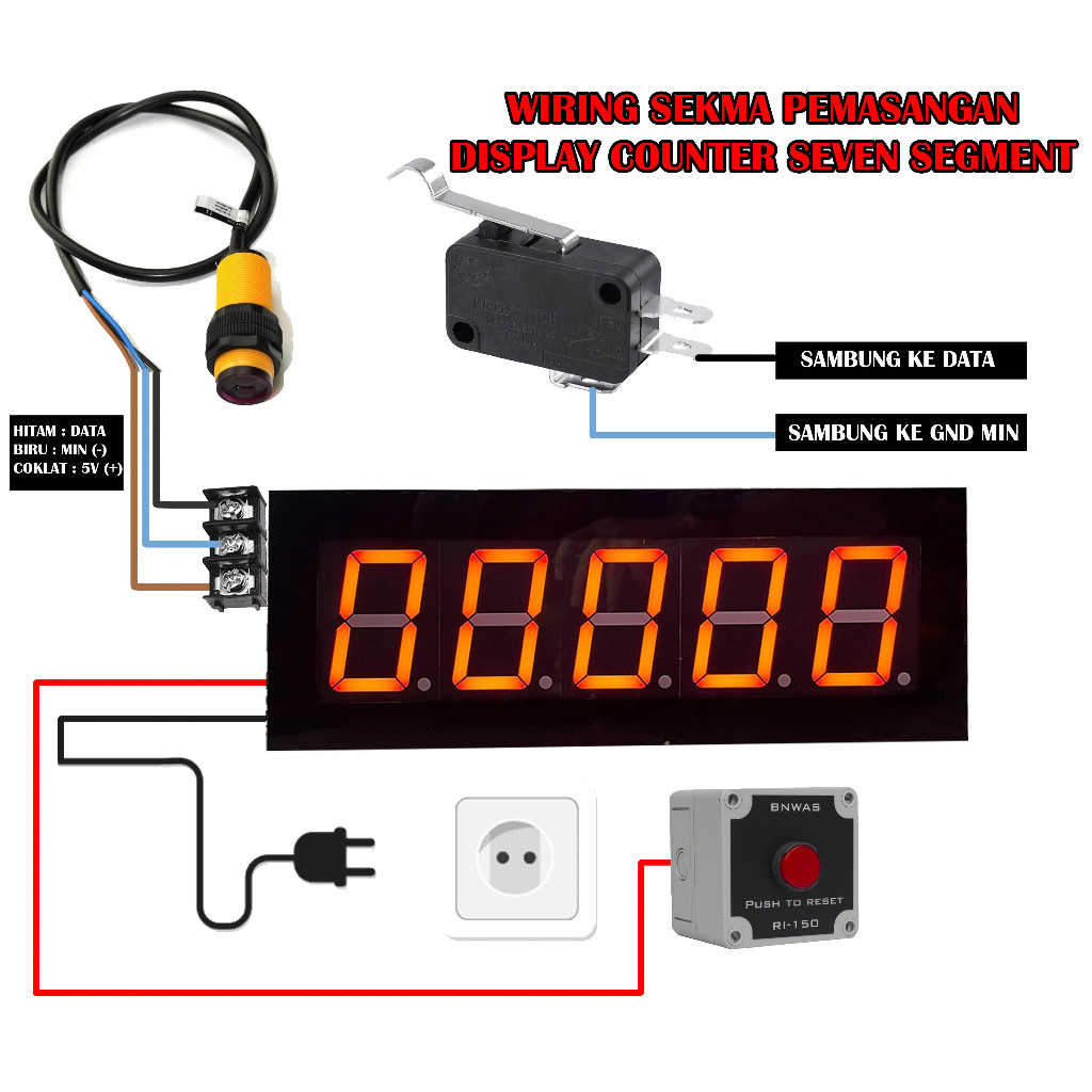 LED DISPLAY COUNTER UP DIGITAL SEVEN SEGMENT 3 INCH 5 DIGIT