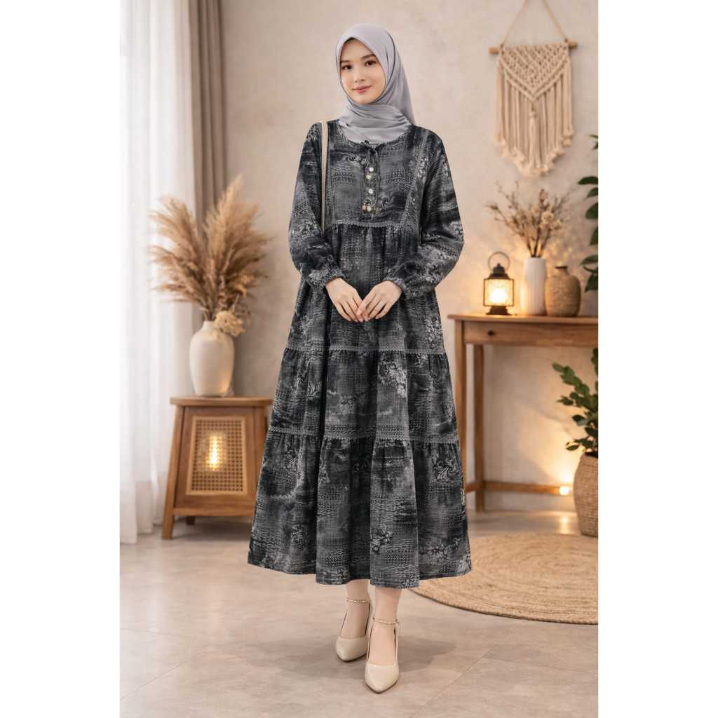 Midi Dress Wanita Bahan Jaguar - Nyaman & Elegan - All Size