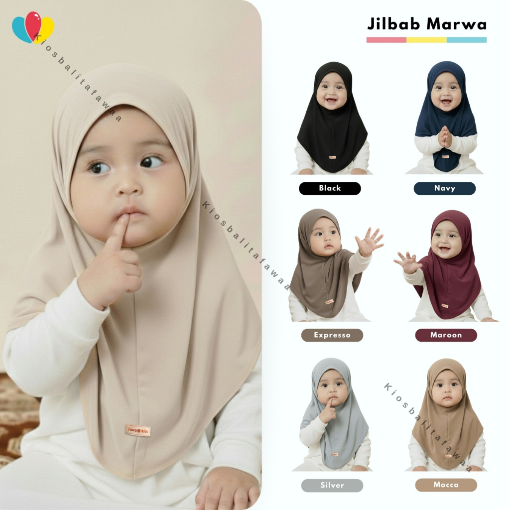 Jilbab Marwa uk Bayi - 5 Tahun / Hijab Instan Anak Perempuan Baby Balita 1 2 3 4 th Jersy Polos Non 