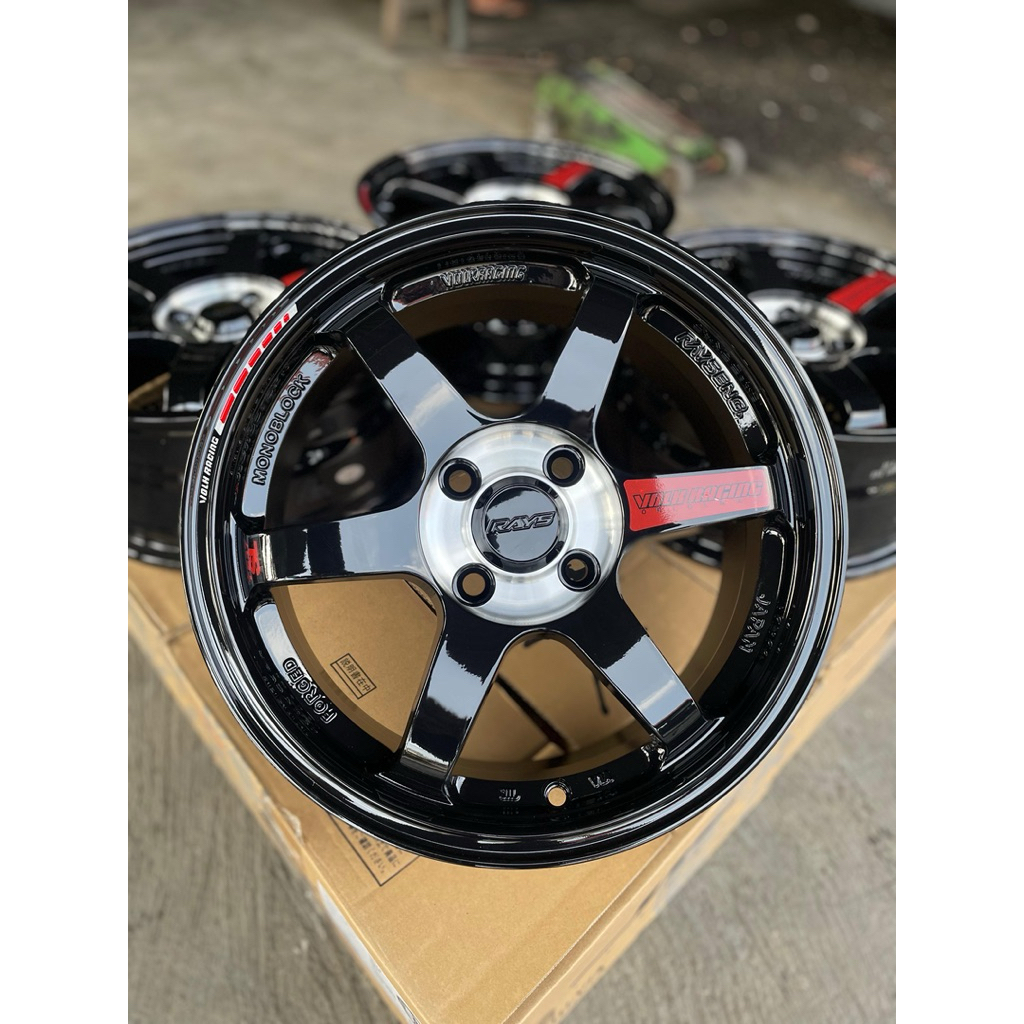 TE37 ring 15 pcd 4x100 black center polis baru