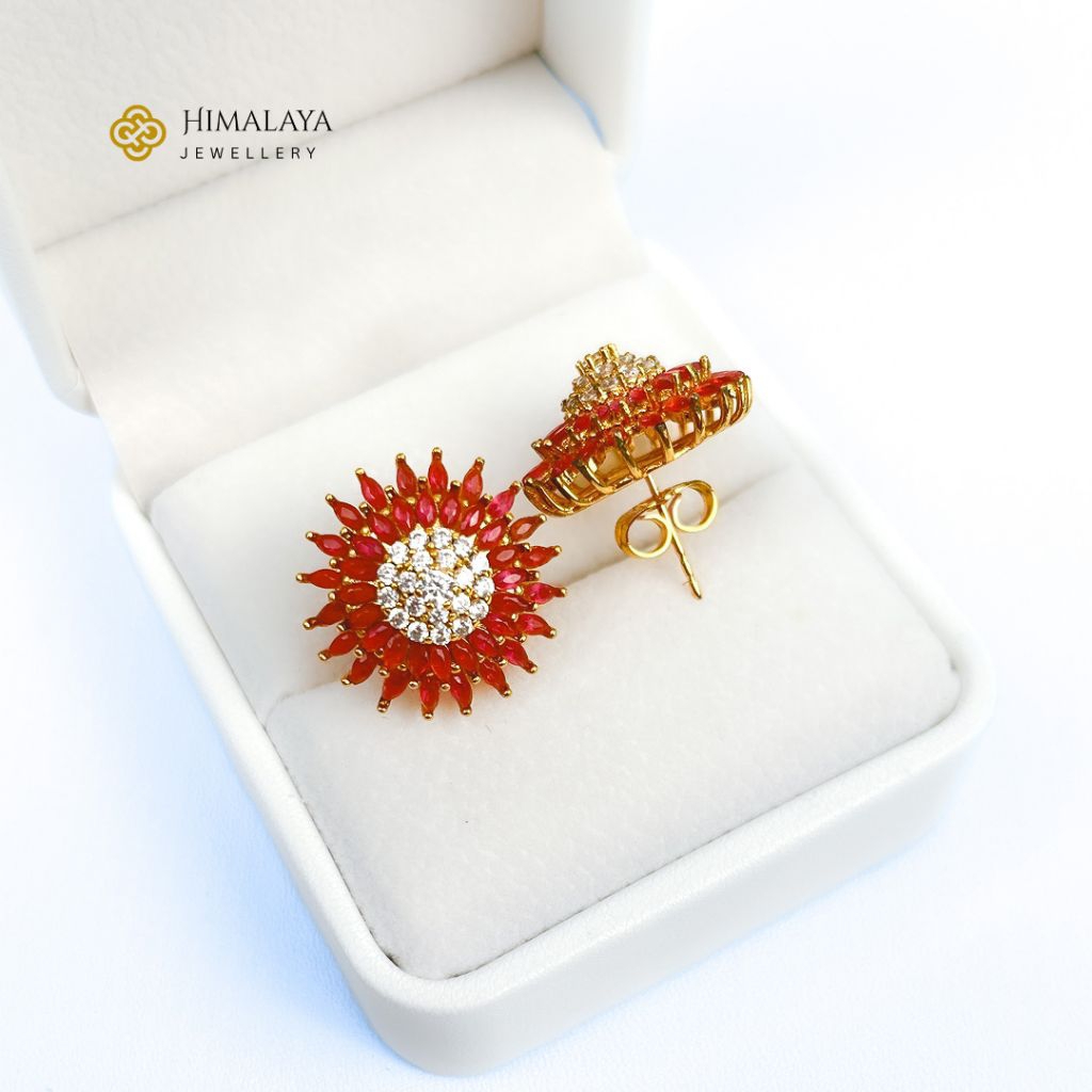 Anting Stud Tusuk Sumpel Motif Padi Batu Permata Zirconia Bahan﻿ Tembaga Lapis Emas Hongkong Himalay