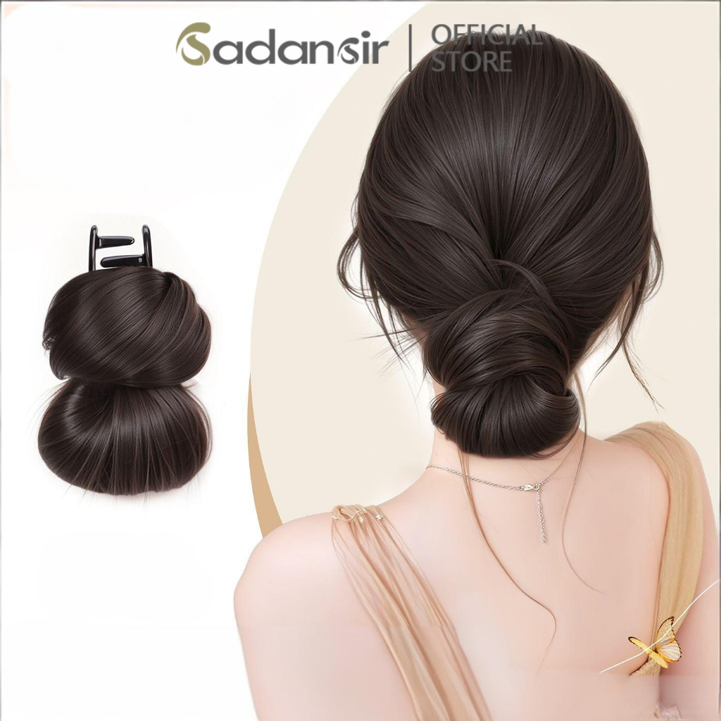 Sadansir Wig Jepit Rambut Palsu Cepol Kepang Wanita  Hair Bun Elegan Korea Wig Alami
