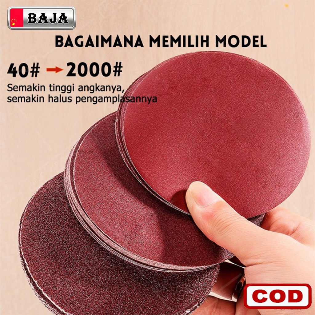 BAJA Amplas bulat  4 Inch [COD] Grit Grid 40 60 80 100 150 180 400 600 800 1000 2000