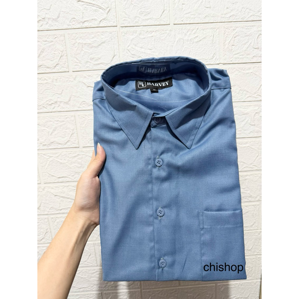 KEMEJA PRIA HARVEY - KEMEJA POLOS LENGAN PANJANG / PENDEK PRIA WARNA DUSTY BLUE / DENIM