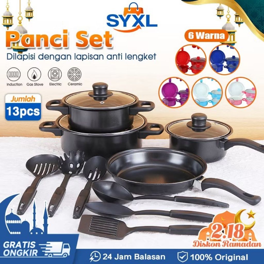 Panci Cookware Set Lengkap Anti Lengket 13pcs Dan Panci Teplon Set 11019