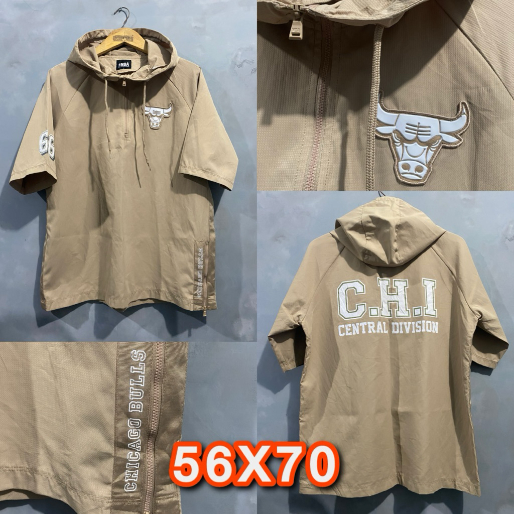 Hoodie Short Sleeve NBA Chicago Bulls Windbreaker Beige - Preloved Original