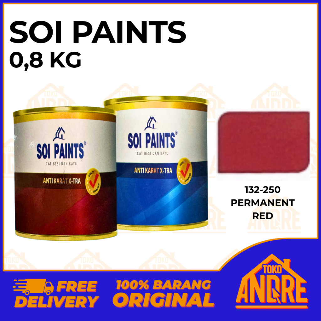 Soi Paints Cat Minyak Kayu dan Besi 0,8 Kg / 0,8 Kilo Permanent Red / Merah 132-250 Anti Karat 1 Kg