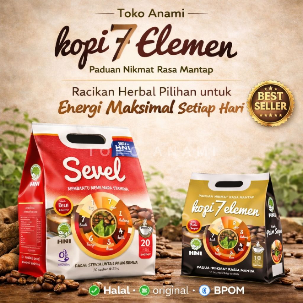 Kopi 7 Elemen HNI Sevel Original | Kopi Herbal Stamina Pria & Wanita | Kopi Energi Alami 7 Herbal HN