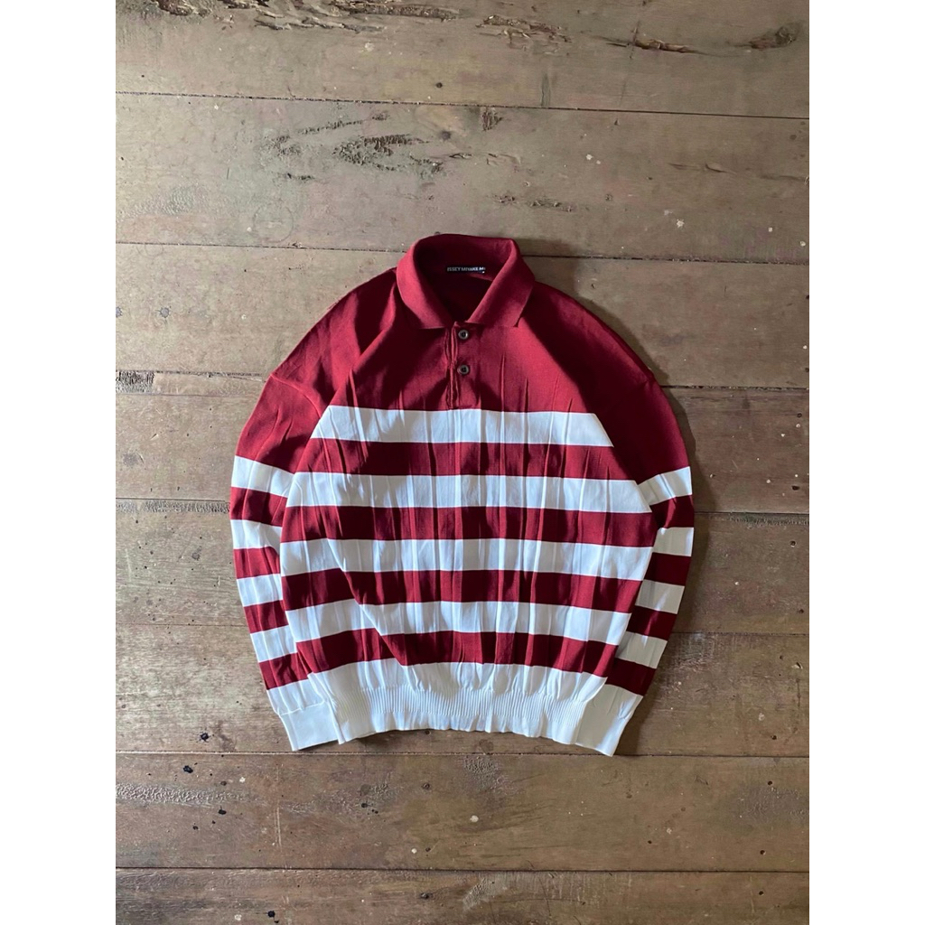 Issey Miyake Pleated Striped Polo Shirt
