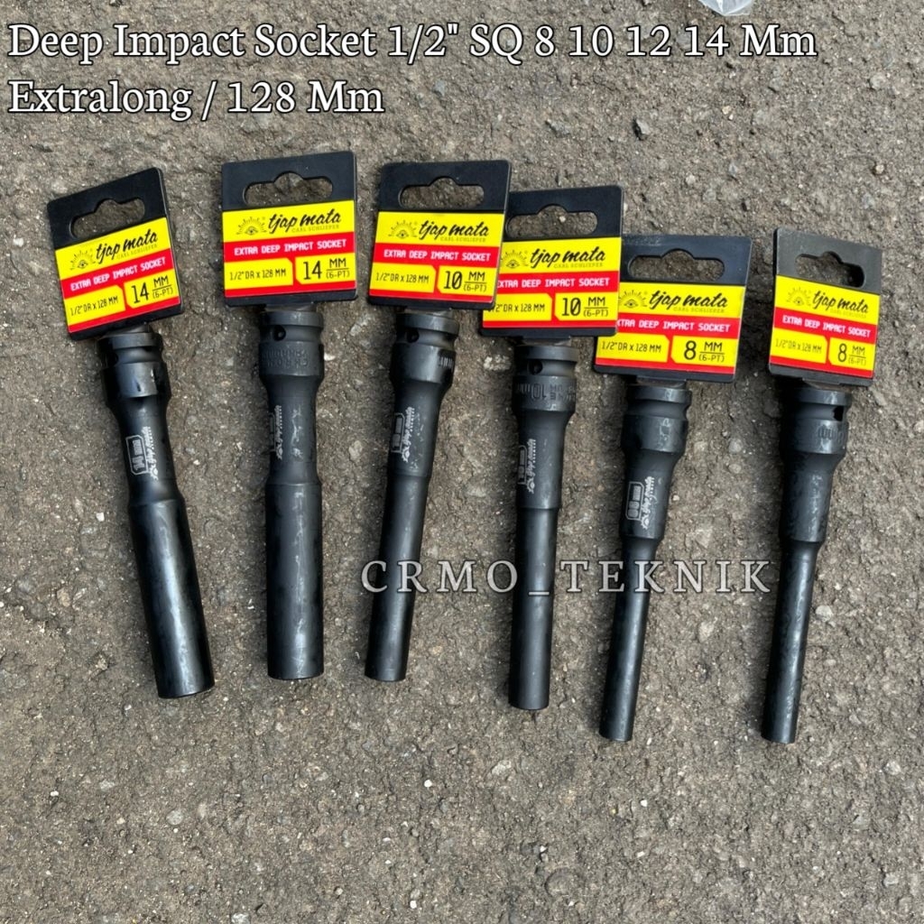 Deep Impact Socket 1/2" SQ 8 10 12 14 Mm Tjap Mata Extralong 128 Mm Mata soket Shock Presisi Tinggi 