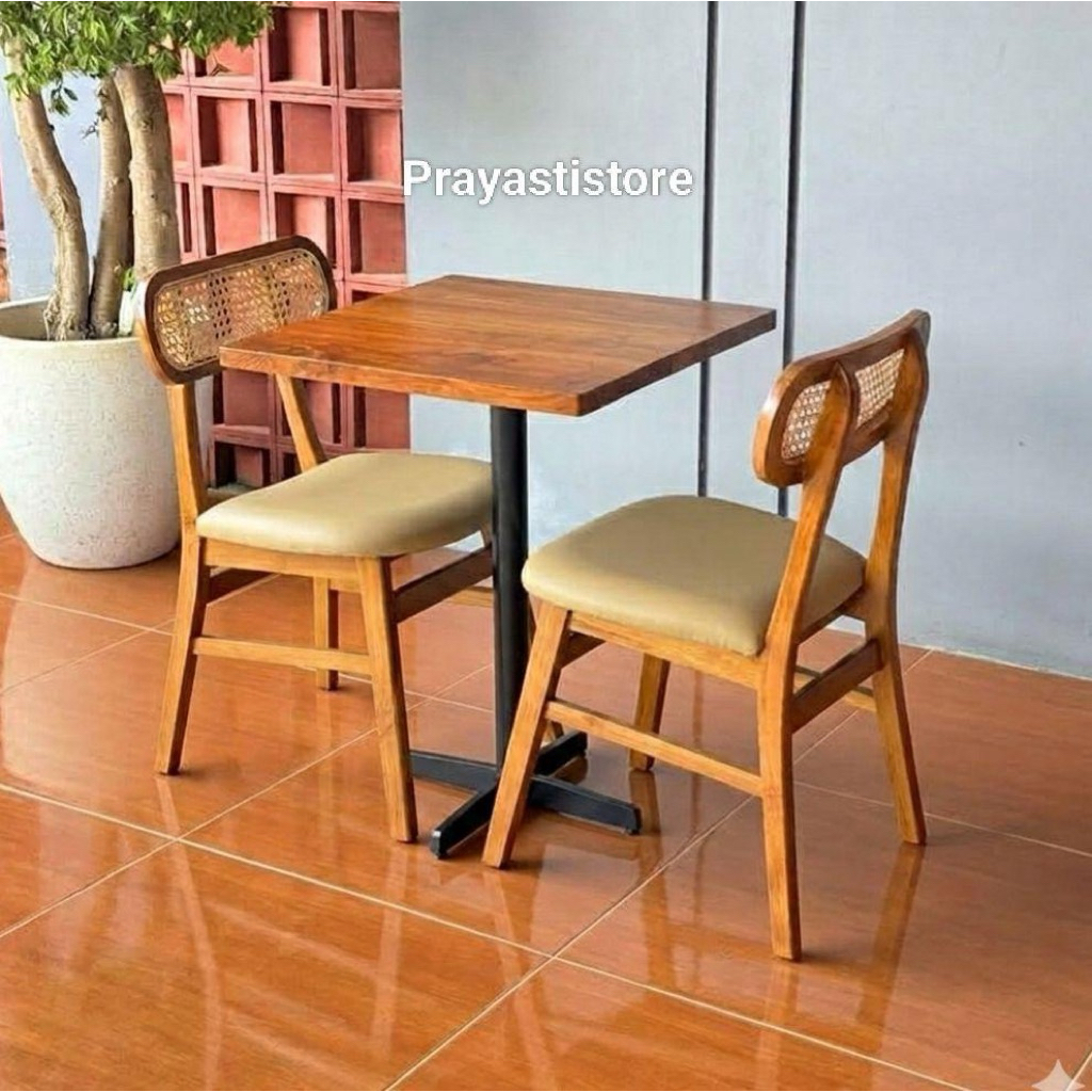 Meja Makan Cafe Kayu Jati 2 Kursi Meja Makan Cafe Kayu Jati Kaki Besi Meja Makan Jati Kaki Besi