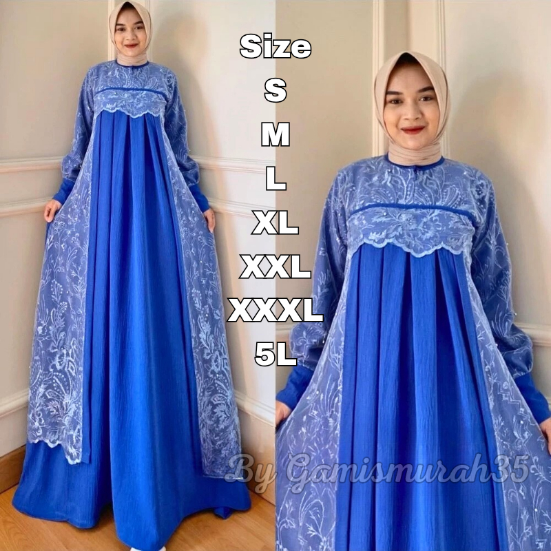 Zhafira Dress - Ukuran S MLXL XXL XXXL 5XL - Gamis Wanita Jumbo - Dress Jumbo Bahan Crinkle Mix Bruk