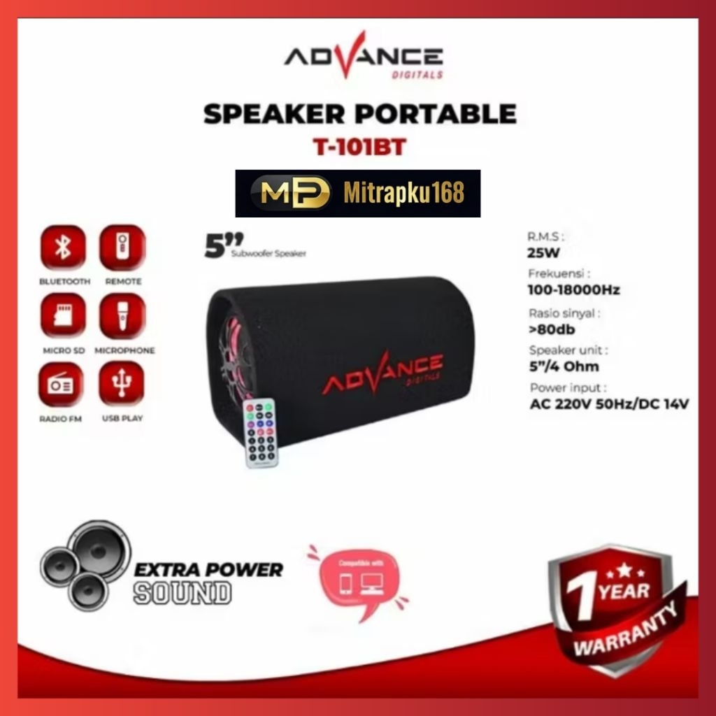 Speaker Advance T-101BT 5" Speaker Bantal Bluetooth Advance T101BT