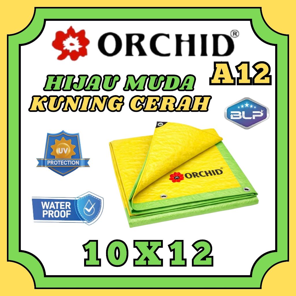 Terpal orchid A12 Plastik Tebal Ukuran 10x12 m Hijau Kuning - Terpal Lembaran Original Tahan Panas &