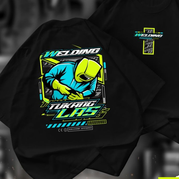 KAOS DISTRO TUKANG LAS RACING, KAOS DISTRO TUKANG NGELAS T-SHIRT DISTRO TUKANG LAS PRIA FULL SABLON,