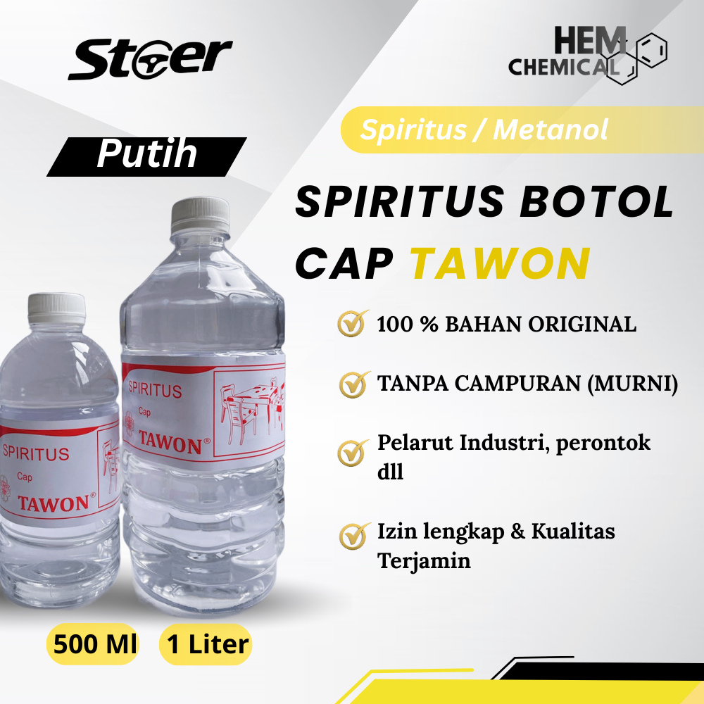 SPIRITUS / SPIRTUS BOTOL CAP TAWON 1 LITER & 500 ML PUTIH
