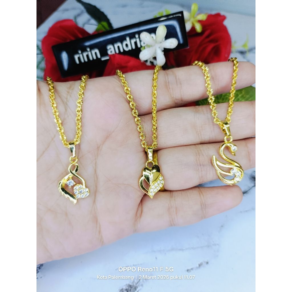 kalung Nuri kecil love angsa anak dan dewasa lapis emas 24 k
