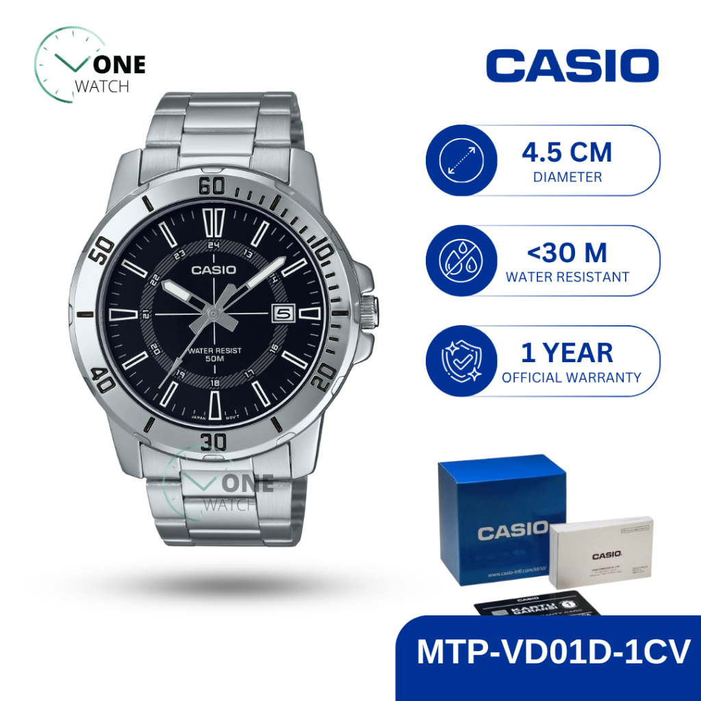 Jam Tangan Casio MTP-VD01D Original Pria Analog MTP VD01 D Tali Rantai Stainless Garansi Resmi