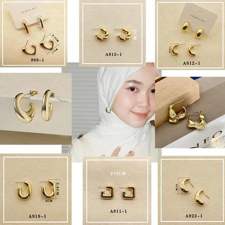 Anting jilbab baru, hipoalergenik dan tidak luntur, anting tetes air mata dan lingkaran, desain geom