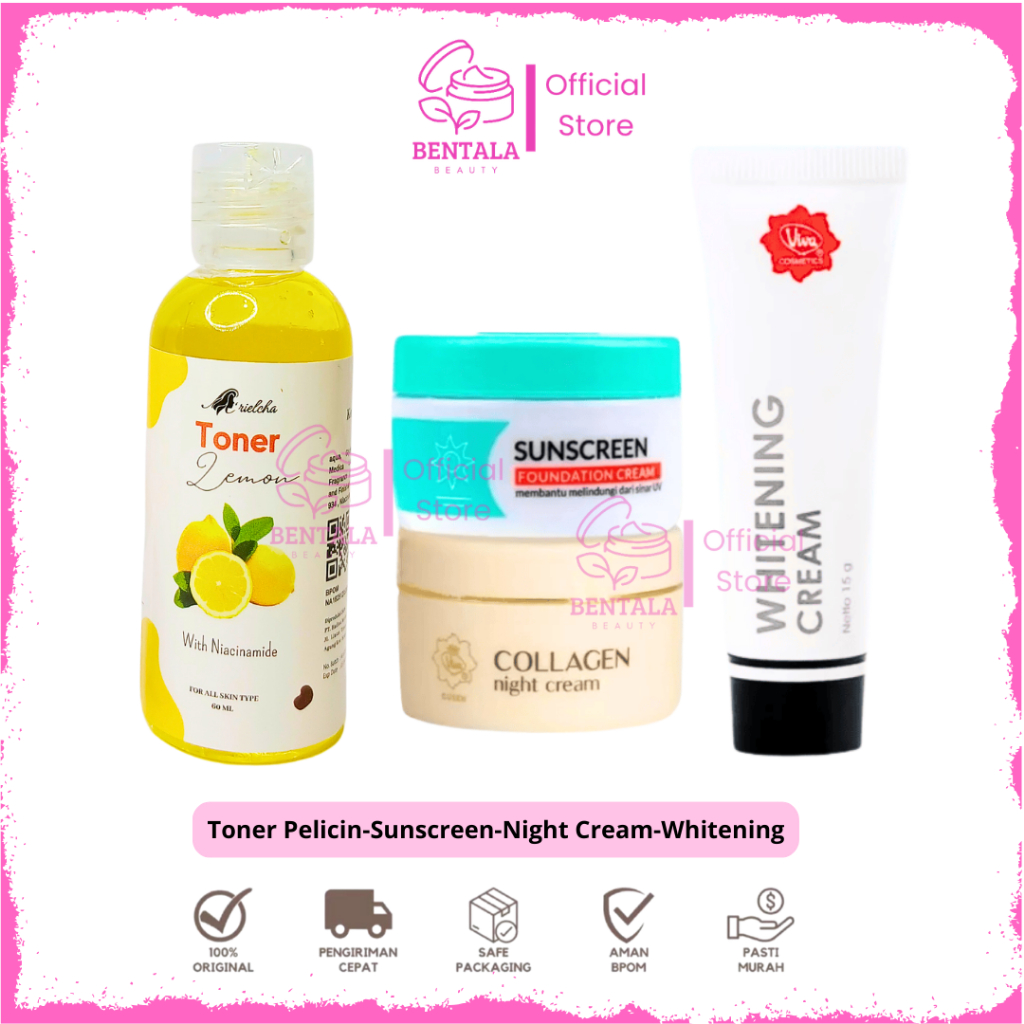Paket Viva ( Isi 4 )  Whitening Cream Flek Hitam Perawatan Wajah Toner Glowing Mencerahkan Original 