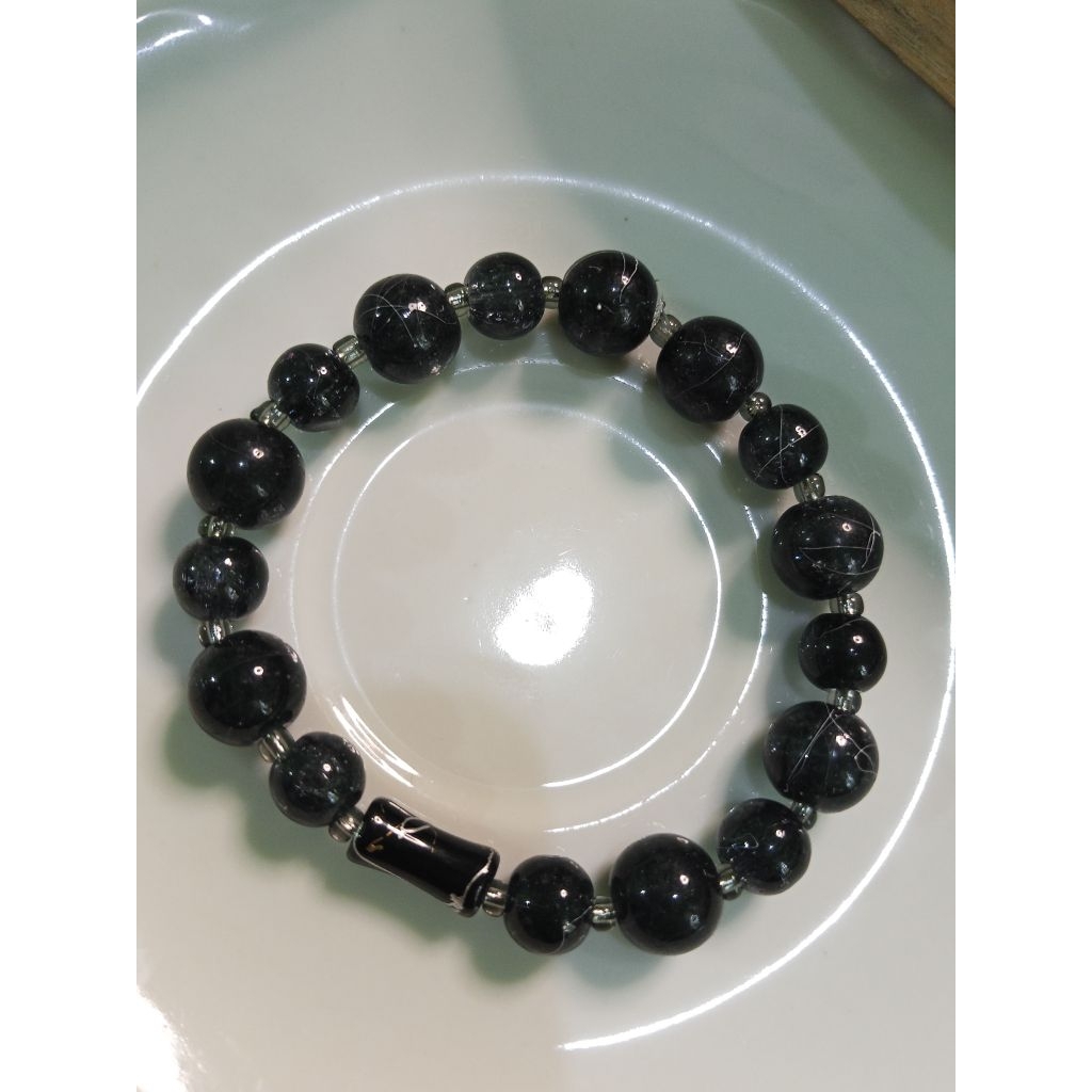Gelang Manik Hitam Elegan | Gelang giok kaca Stretch | Gelang Fashion Pria Wanita | Gelang Simple Mi
