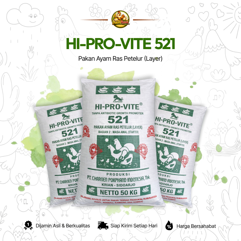 HI-PRO-VITE 521 - Pakan Ayam Petelur Masa Awal (Starter) | REPACK KILOAN | PT. Charoen Pokphand | Pa