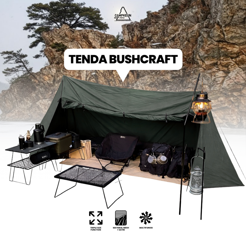 CAMPKEUN Tenda Bushcraft Outdoor Shelter Camping Dengan Lubang Cerobong Asap dan Tanpa alas ready st