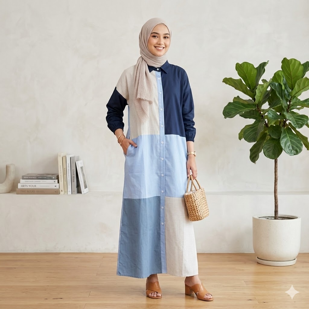 Gamis Wanita Motif Garis Kotak