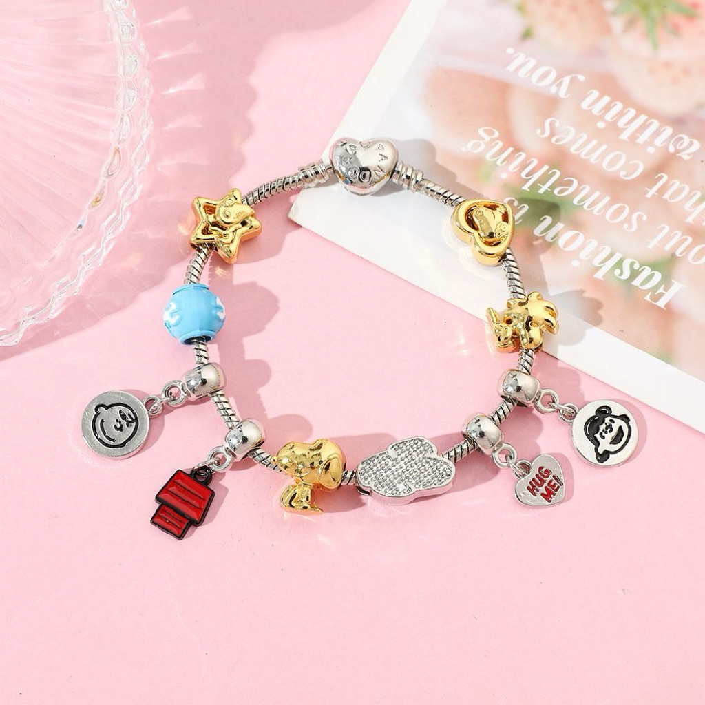 [PREORDER Snoopy] Gelang Manik-Manik & Alloy – DIY Charm Bracelet Karakter Kartun