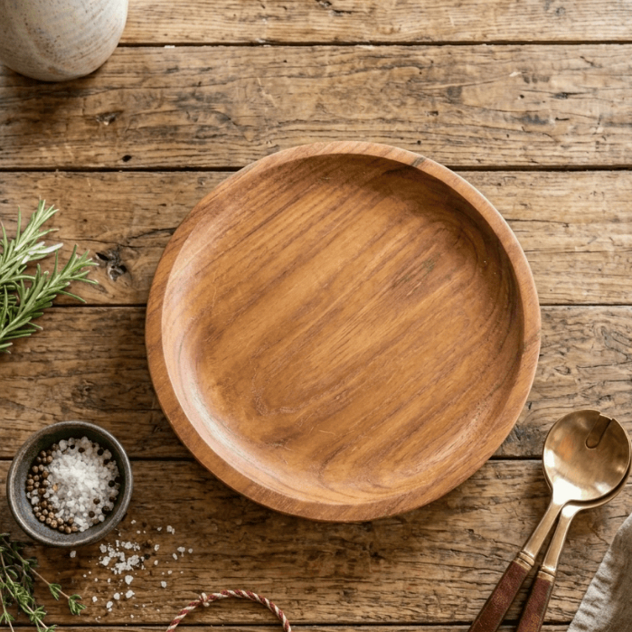 PIRING KAYU JATI 15 CM / PIRNH KAYU / PIRING DESSERT / PIRING BULAT