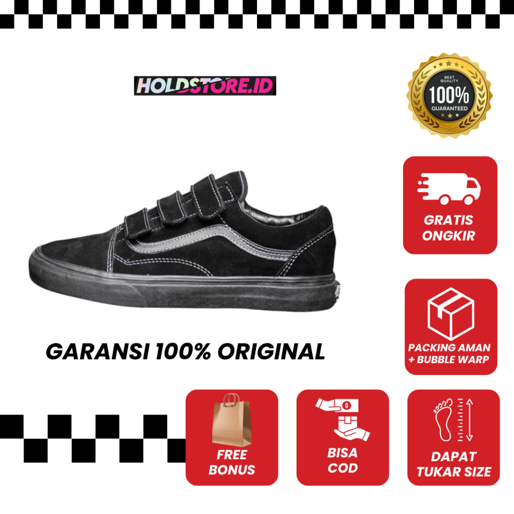 Sepatu sekolah OS Velcro Full Hitam BNIB