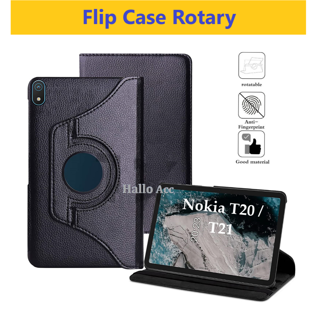 Case NOKIA TAB T21 Flip Cover Rotary NOKIA TAB T20 Leather 360 Kulit Cover Standing