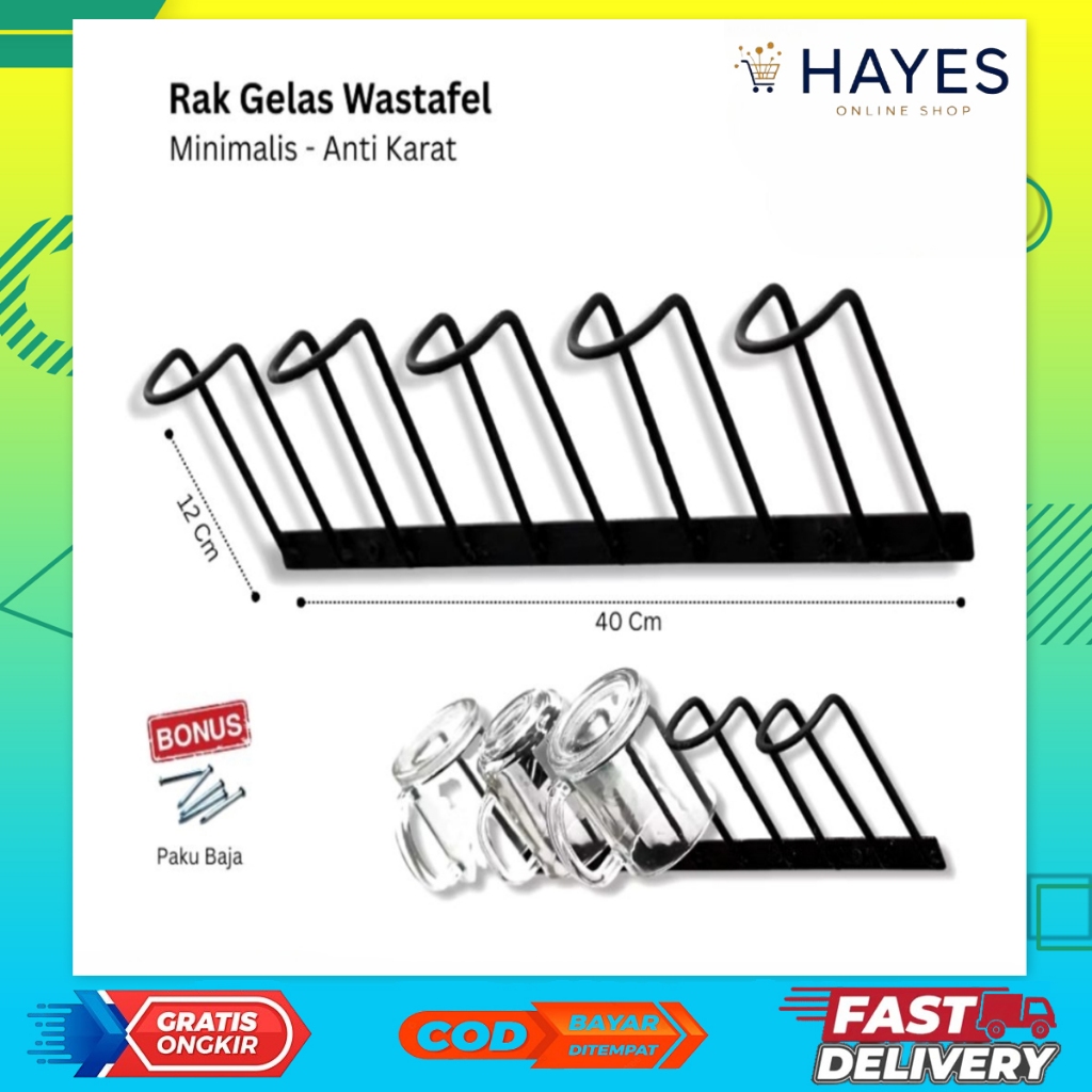 Rak Gelas Wastafel Dapur Hitam – Rak Tiris Gelas Gantung Dinding Minimalis Anti Karat